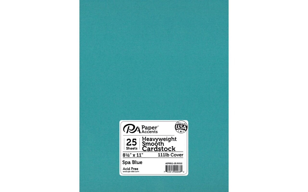 PA Paper Accents Heavyweight Smooth Cardstock 8.5" x 11" Spa Blue, 111lb colored cardstock paper for card making, scrapbooking, printing, quilling and crafts, 25 piece pack